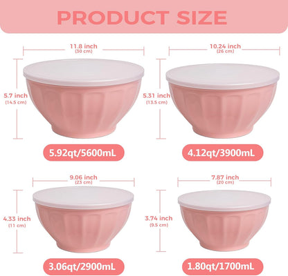 BoxedHome BPA Free Plastic Round Mixing Bowl with Lids, 12 Pack Nesting Bowls with Lids Set, Microwave and Dishwasher Safe Prep & Serving Bowls Great for Mixing, Baking, Serving (Pink, 12pcs)