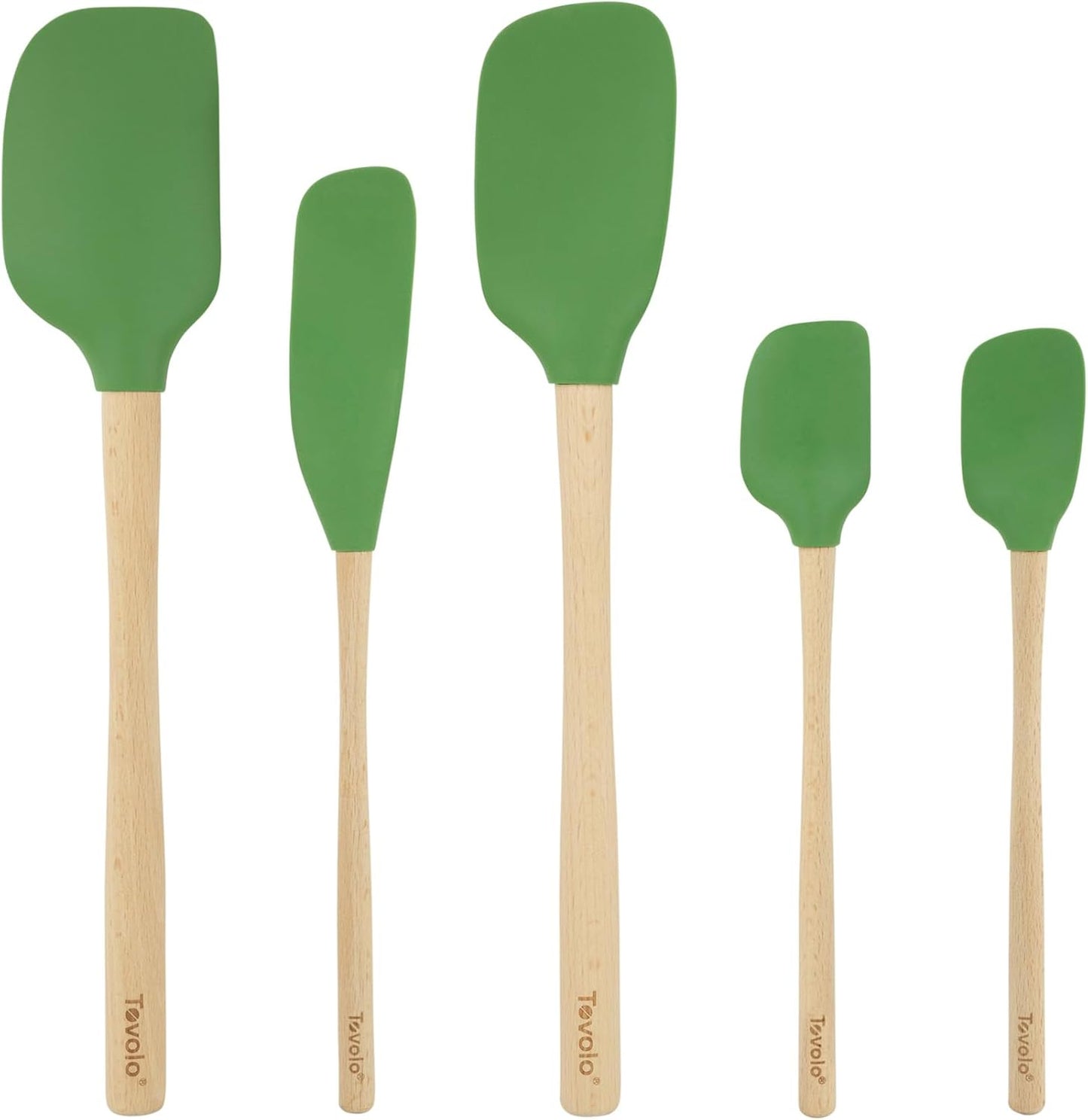 Tovolo Silicone Spatula with Wooden Handle Set of 5 Piece Silicone Kitchen Utensil Set Spoonula Jar Scraper Mini Spatula and Spoonula for Cooking Baking Mixing Folding Deep Indigo