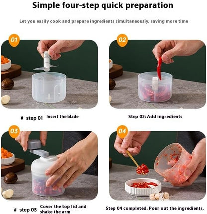 Mini Hand Crank Vegetable Chopper, Handheld Food Chopper, Garlic Chopper, Quick Manual Vegetable Processor for Onion, Garlic, Salad, Salsa, Fruit (white)