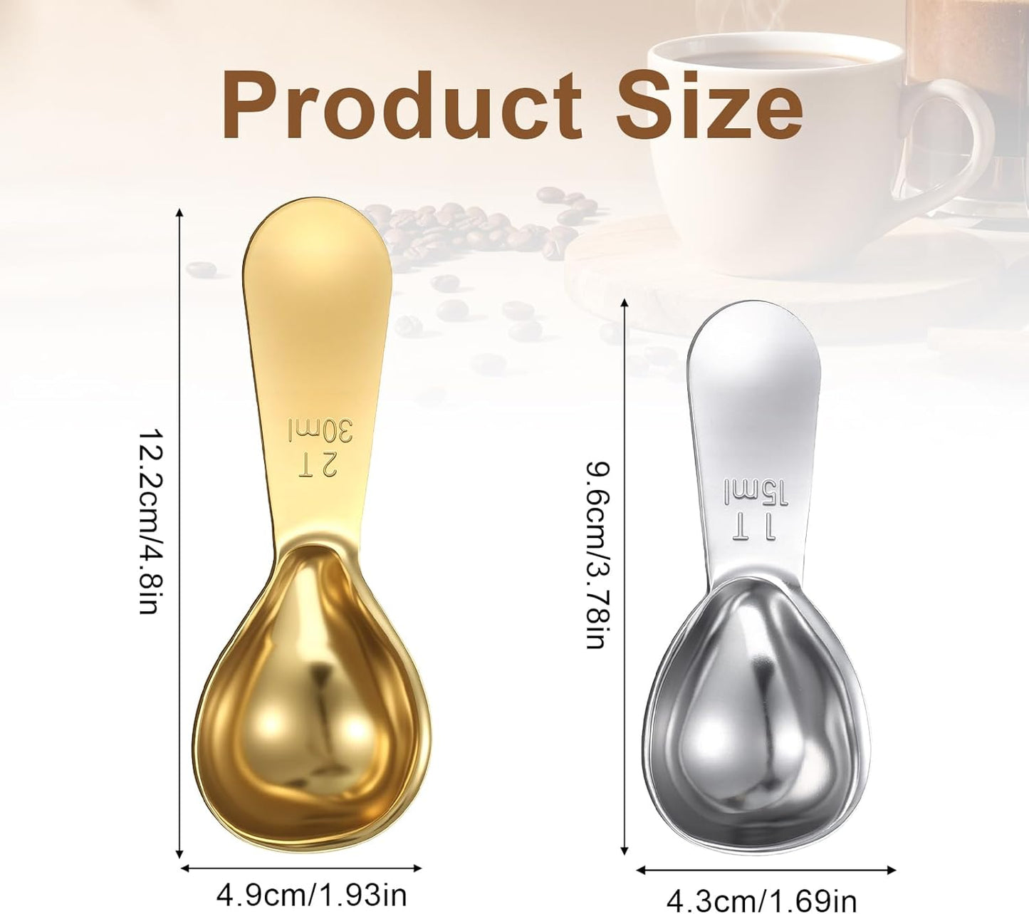2 Piece Tablespoon Scoop 2 Tbsp Scoop Coffee Tablespoon Measuring Spoon (1 Tbsp, 2tbsp) Stainless Steel Coffee Measuring Scoops for Jars Tea Sugar (Silver, Gold)
