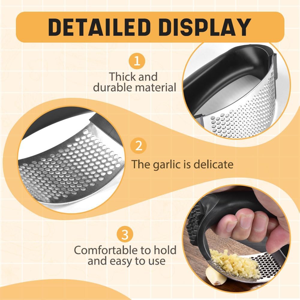 Garlic Presser Set, 2026 Upgraded Stainless Steel Garlic Press Rocker Professional Kitchen Gadgets Garlic Mincer Garlic Crusher, Heavy Duty Mincer Tool Garlic Chopper Garlic Presser Mincer