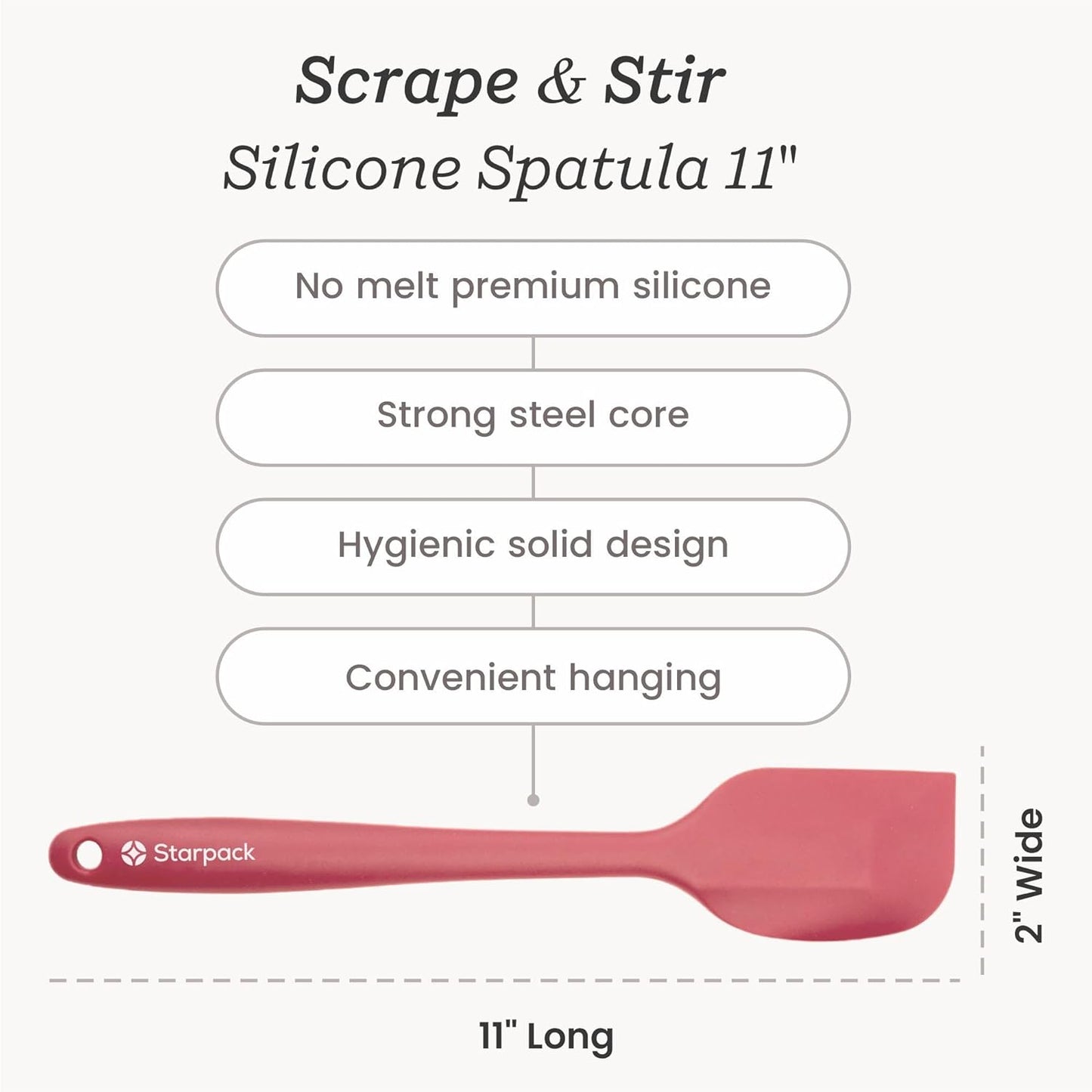Starpack 'Scrape and Stir' Silicone Rubber Spatula Set (4-Piece) - LFGB Non Toxic, 600°F Heat Resistant, BPA-Free, One-Piece Kitchen Baking Spatulas - Dishwasher Safe for Nonstick Cookware Earthy Pink