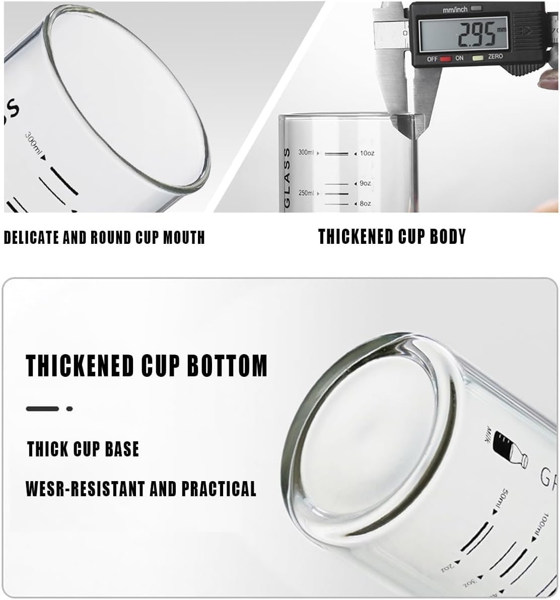 Cup With Measurements for Drinking,10 OZ Drinking Glass With Measurements for Milk,Juice,Milkshake, Vegetable, Coffee, Ice Cream,for Elderly, Beginners, Weight Loss