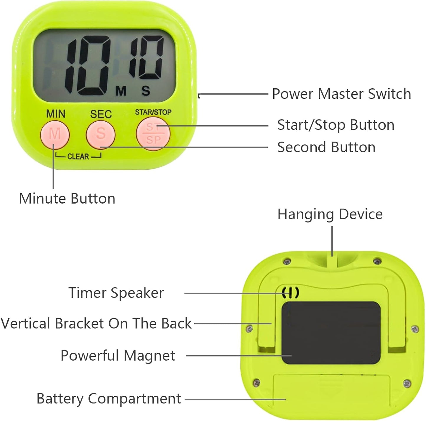 Small Digital Timer for Kitchen Cooking Baking Sports Office Meeting Multi-Function Count Up Countdown Magnetic Backing and ON/Off Switch Desk Electronic Timer (Black)