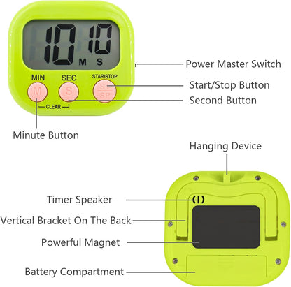 Small Digital Timer for Kitchen Cooking Baking Sports Office Meeting Multi-Function Count Up Countdown Magnetic Backing and ON/Off Switch Desk Electronic Timer (Black)