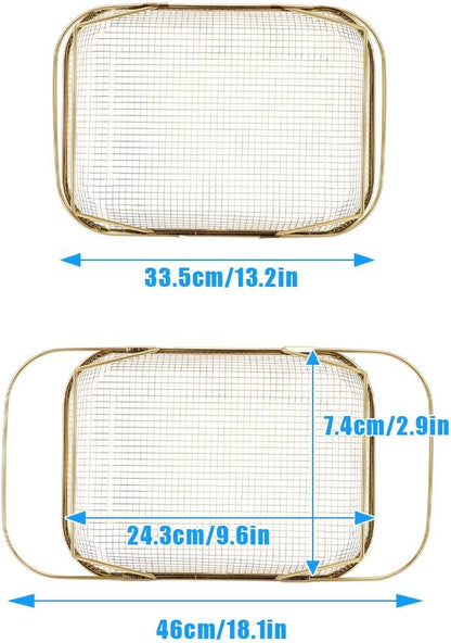 Over the Sink Colander, Expandable Baskets with Fine Mesh Strainer Handle Stainless Steel Rectangle Kitchen Colanders for Strain Drain Rinse Fruits Vegetables Pasta New Home Essentials (Gold)