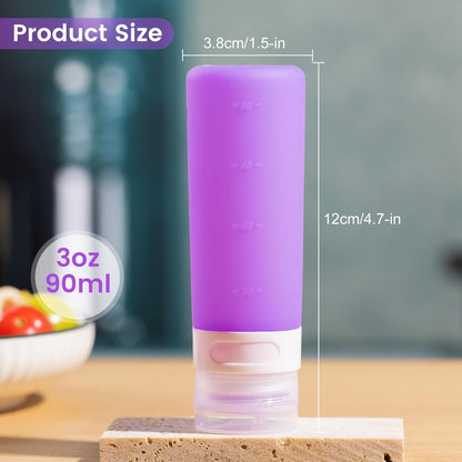 MICEBAY Condiment Squeeze Bottles for Sauces, 2-oz Mini Silicone Salad Dressing Container to Go with Reusable Sandwich Bag, Leakproof Ketchup Bottle for Bento Lunch Box, 4 Pack, Candies