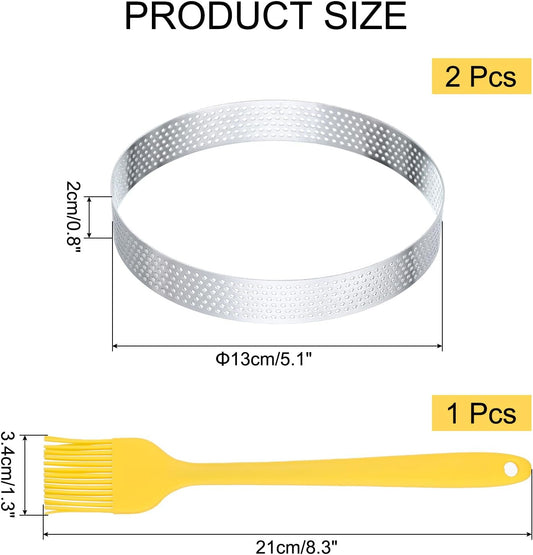 uxcell 2pcs Perforated Cake Rings 5.9 Inch Stainless Steel Round Cake Mousse Ring Molds with Brush for Baking Cake Dessert Pastry Making, Silver Tone
