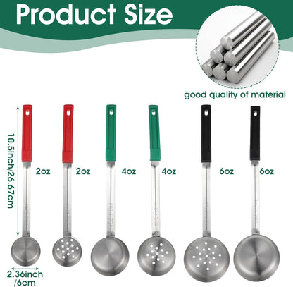 6 Pcs Portion Control Serving Spoons, 3 Size Portion Control Spoons Ladle Scoops Stainless Steel Proportion Manage Slotted and Unslotted Scoops for Weight Loss Kitchen