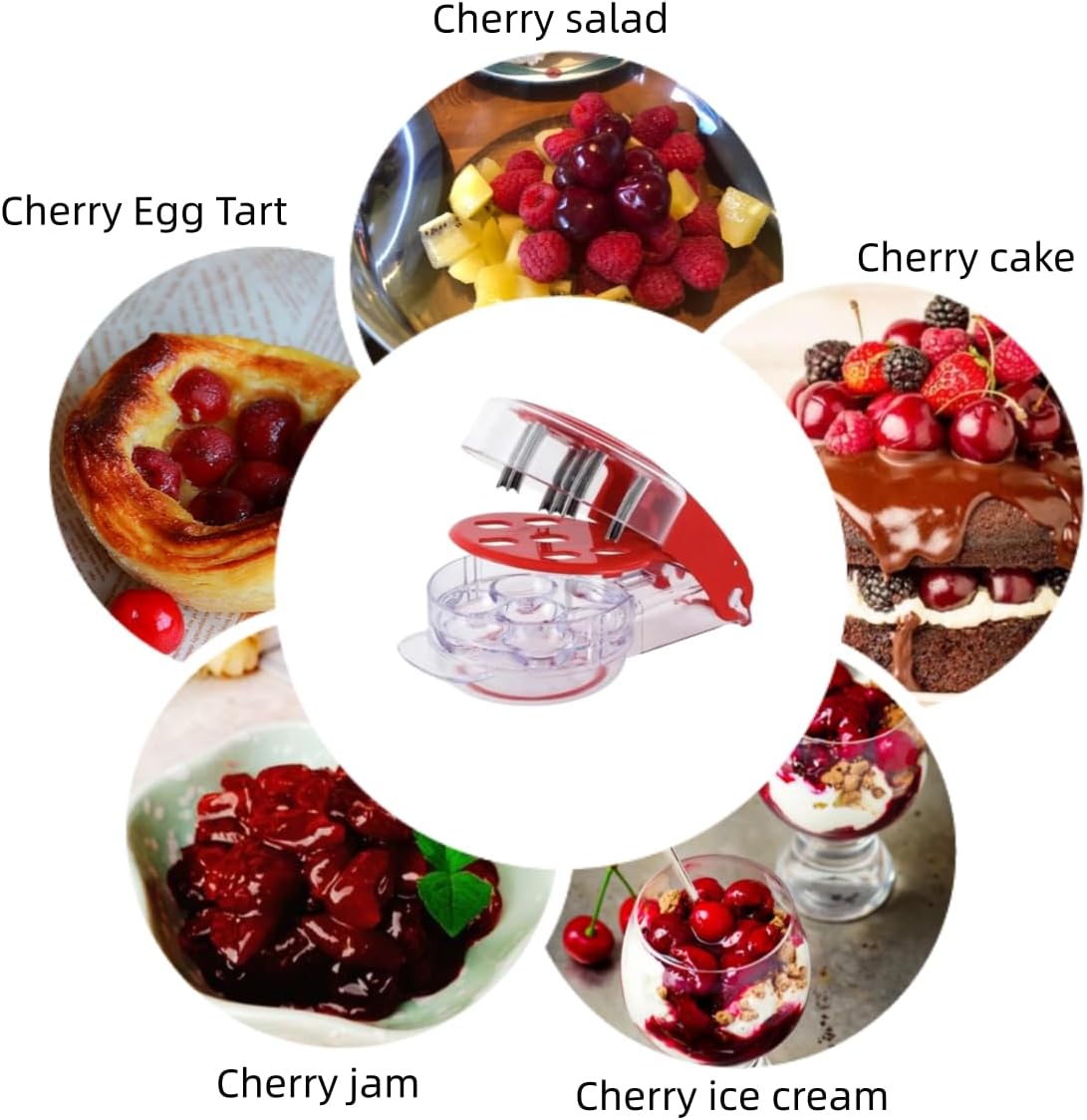 Cherry Pitter Tool PitRemover,Cherries Seed Remover 6 AtTime,Olive Pitter Tool,Cherry Pit Remover Toolfor Kitchen, Cake Shop, Fruit Salad (Red)