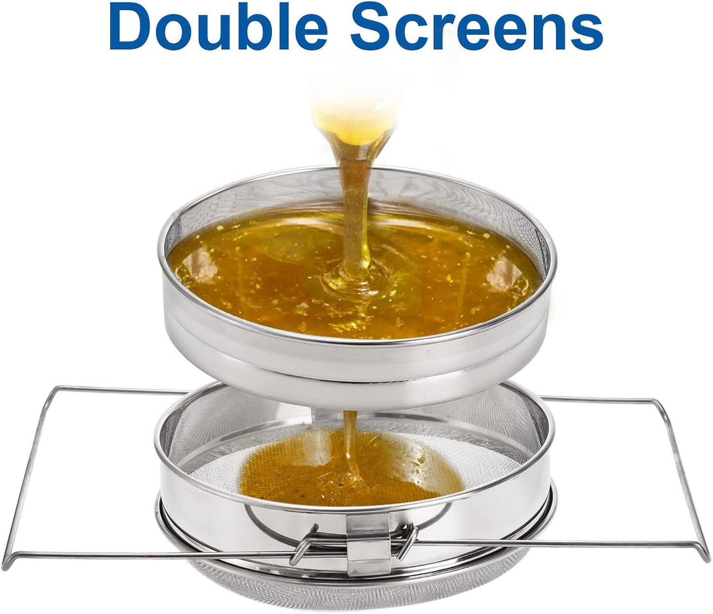 Fasmov Stainless Steel Honey Strainer, Double Sieve, Beekeeping Equipment Mesh Filter Screen, Honey Extractor Equipment, 9" Diameter x 4" Depth
