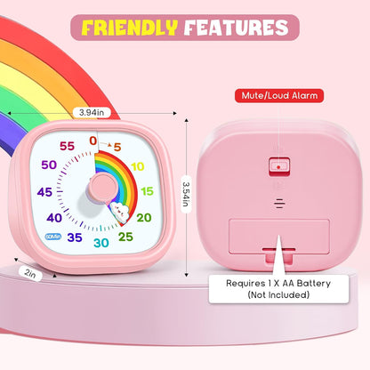 HIPPIH Visual Timer for Kids - 60 Minute Pomodoro Timers for Classroom Kitchen Office, Countdown Kids Timer Clock with Rainbow Disk, Desk Time Management Tool for Toddler with Silent Operation, Blue