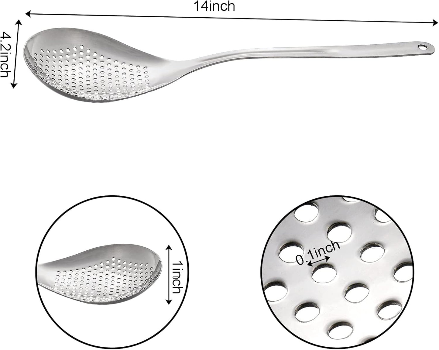 2 Pack Skimmer Slotted Spoon, 13.6 Inch Large Stainless Steel Skimmer Ladle Spoon Spider Strainer with Handle and Hanging Holes, Fryer Scoop Kitchen Colander for Cooking, Draining and Frying