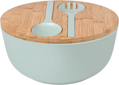 LOVYANXUE Bamboo Fiber Salad Bowl with Servers Set Large 9.8inches Nature Bamboo Mixing Bowl with Servers with Lid Spoon and Fork for Fruits,Salads and Vegetables