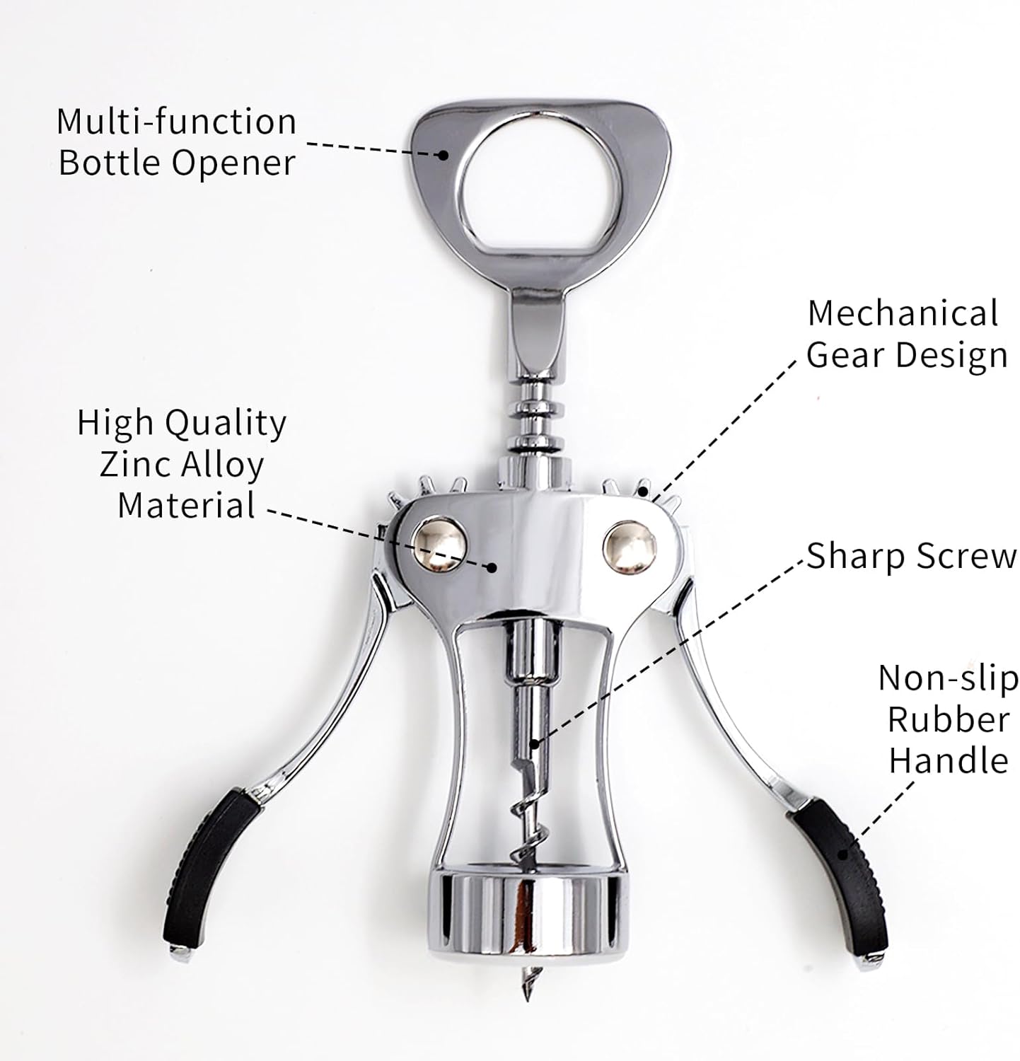 Generic Zinc Alloy Wing Corkscrew Wine Bottle Opener, Silver