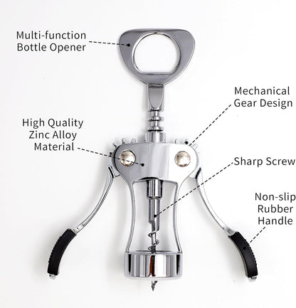 Generic Zinc Alloy Wing Corkscrew Wine Bottle Opener, Silver