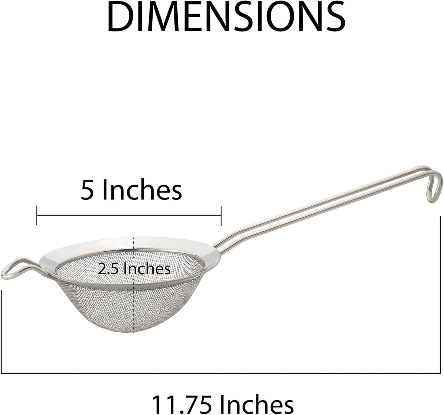 HIC Kitchen Fine Mesh Strainer With Helper Handle, 18/8 Stainless Steel, 6-Inch, For Sifting, Draining, And Straining Pasta, Vegetables, Stocks, And Sauces