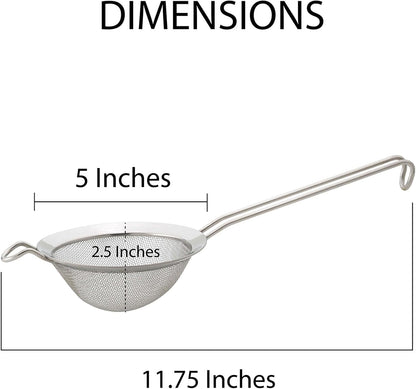 HIC Kitchen Fine Mesh Strainer With Helper Handle, 18/8 Stainless Steel, 6-Inch, For Sifting, Draining, And Straining Pasta, Vegetables, Stocks, And Sauces