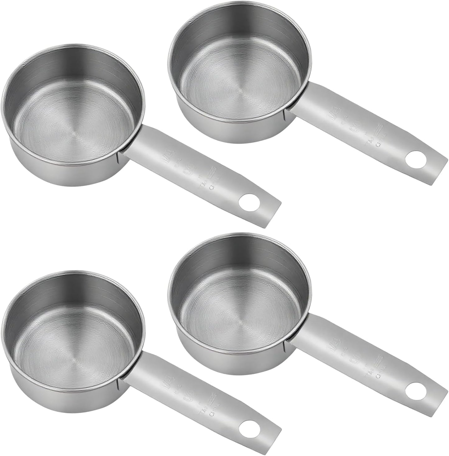 4 Pcs 1/4 Inch Cup Scoop, Stainless Steel 2 oz Measuring Cup, 60ml Metal Coffee Measuring Cup for Cooking, Baking, Kitchen Wet and Dry Ingredients, Dishwasher Safe, Comfortable Hand Feel