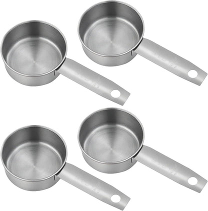 4 Pcs 1/4 Inch Cup Scoop, Stainless Steel 2 oz Measuring Cup, 60ml Metal Coffee Measuring Cup for Cooking, Baking, Kitchen Wet and Dry Ingredients, Dishwasher Safe, Comfortable Hand Feel