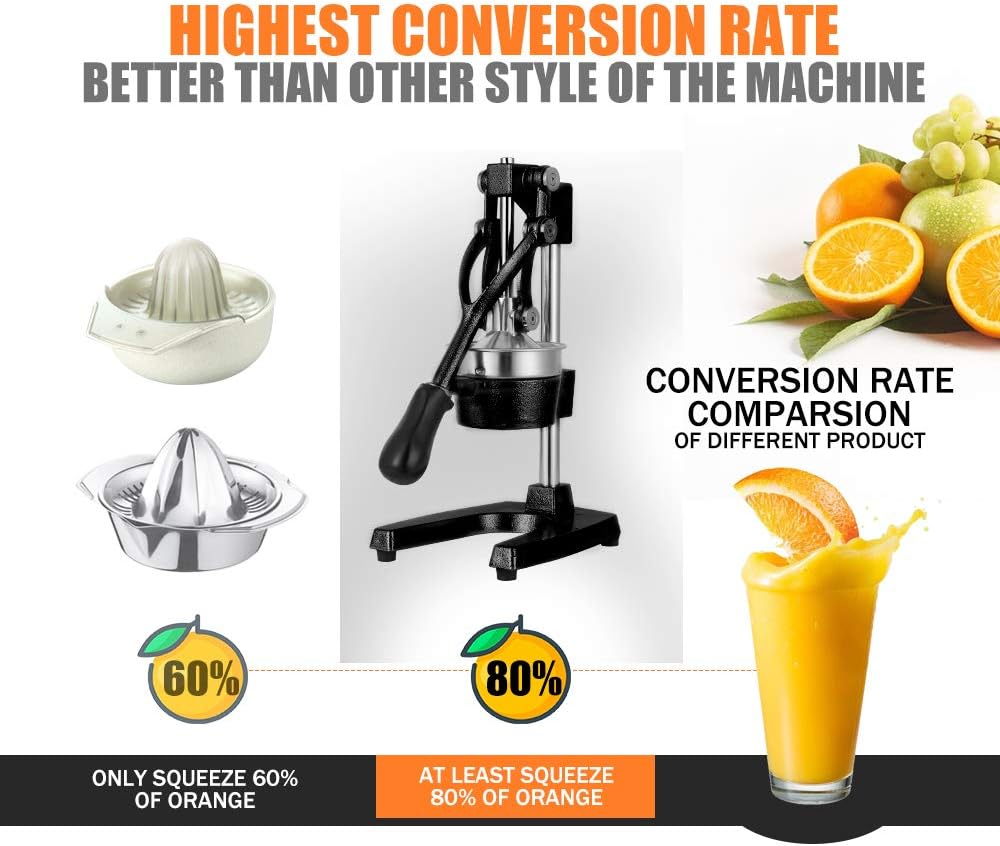 Commercial Heavy Duty Cast Iron Hand Press Manual Orange Citrus Lemon Lime Grapefruit Pomegranate Fruit Juice Squeezer Machine with Stainless Steel Cup