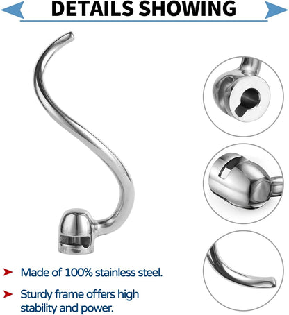 Stainless Steel 3 Piece kit Attachments，Dough Hook 6 Wire Whisk Flat Beater Compatible with KitchenAid 5 Plus -6QT Mixer，Bowl Lift Stand Mixer Accessory，Rust Resistant，Dishwasher Safe
