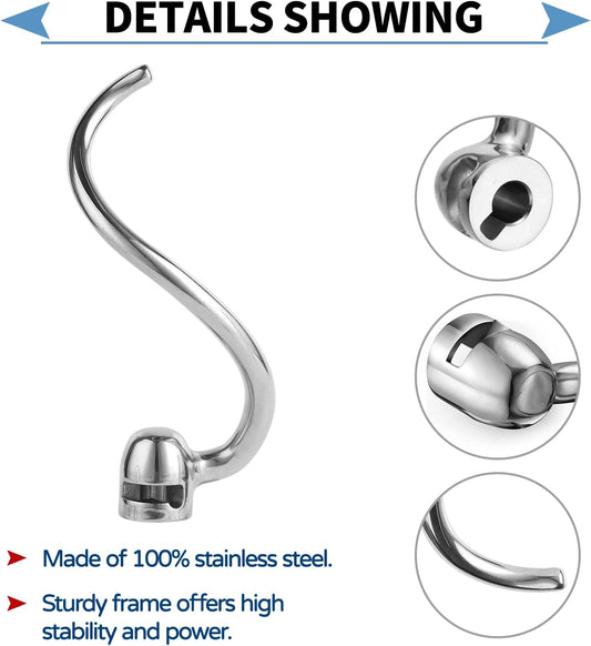 Stainless Steel 3 Piece kit Attachments，Dough Hook 6 Wire Whisk Flat Beater Compatible with KitchenAid 5 Plus -6QT Mixer，Bowl Lift Stand Mixer Accessory，Rust Resistant，Dishwasher Safe