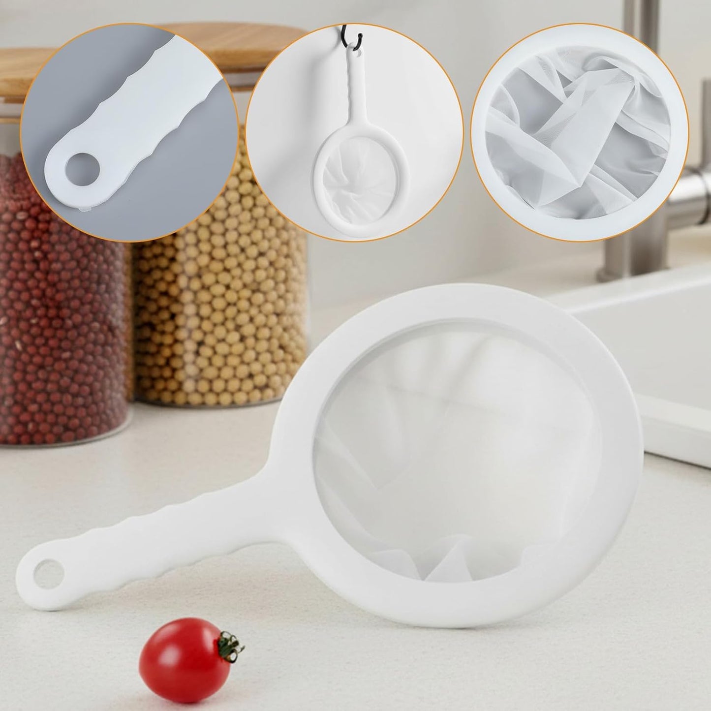 2PCS Fine Mesh Strainer Plastic Juice Strainer Plastic Mesh Colander with Handle Yogurt Mesh-Sieve Nylon Mesh-Strainer Net Strainers 120/200 Meshes Kitchen Sieve Filter for Tea Coffee Nut Milk Juice