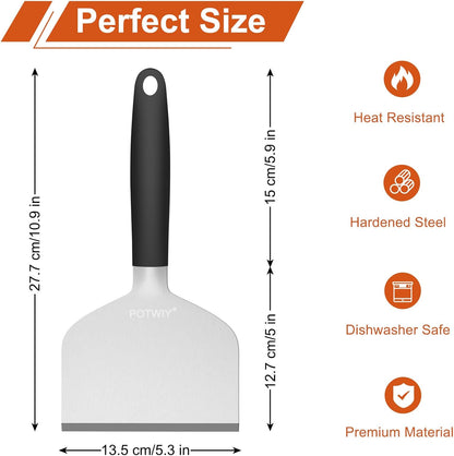 Heavy Duty Griddle Scraper, 5.3" Wide, Sharp Stainless Steel Scraper with Full Tang Silicone Handle, Great BBQ Cleaning Tool for Flat Top Grill & Griddle Cleaning Accessories (1 Pack, Large)