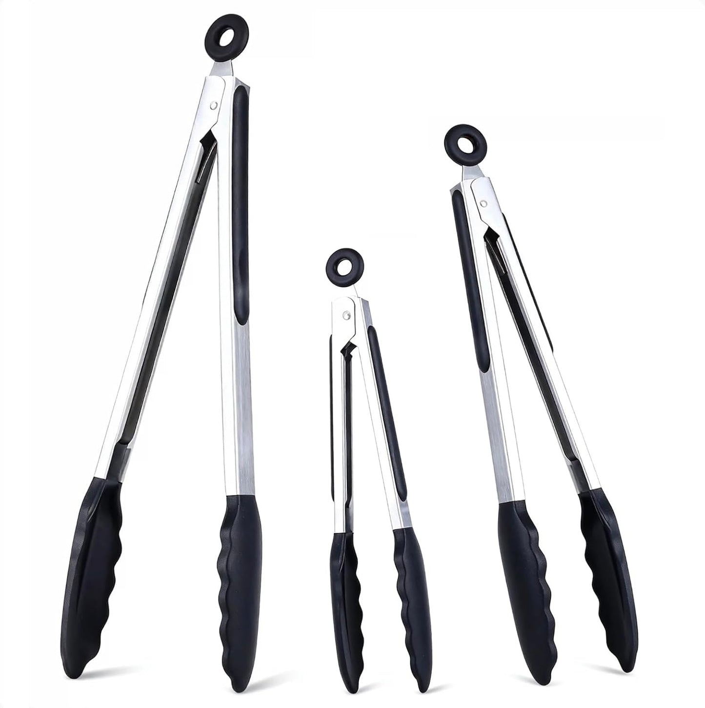Kitchen Tongs Set of 3, Cooking Tongs with Silicone Tips, Non-Stick Non-Scratch Heat Resistant Tongs for Grilling Cooking BBQ Salad Serving (Multicolor, 7/9/12 Inch)