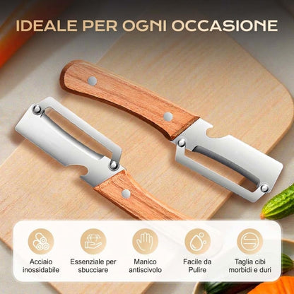Multi-Functional Vegetable Peeler, 2026 Ultra-Sharp Stainless Steel Blade with Wooden Handle and Bottle Opener, Contour-Flow for Kitchen Prep, Camping, Apple Potato Pumpkin Papaya Peeling (2)