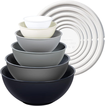 Greentainer Plastic Mixing Bowls with Lids Set for Kitchen, 6 Set Nesting Bowls for Mixing, Baking, Prepping, Cooking and Serving Food, Mixing Bowls Dishwasher, Microwave Safe