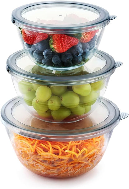 Cuiselect 4pc Glass Mixing Bowls with Lids Set (2.80QT, 1.64QT, 1.16QT, 0.85QT), Thick Salad Bowl, Nesting Glass Mixing Bowl for Cooking, Baking, Prepping-Dishwasher Microwave Freezer Safe
