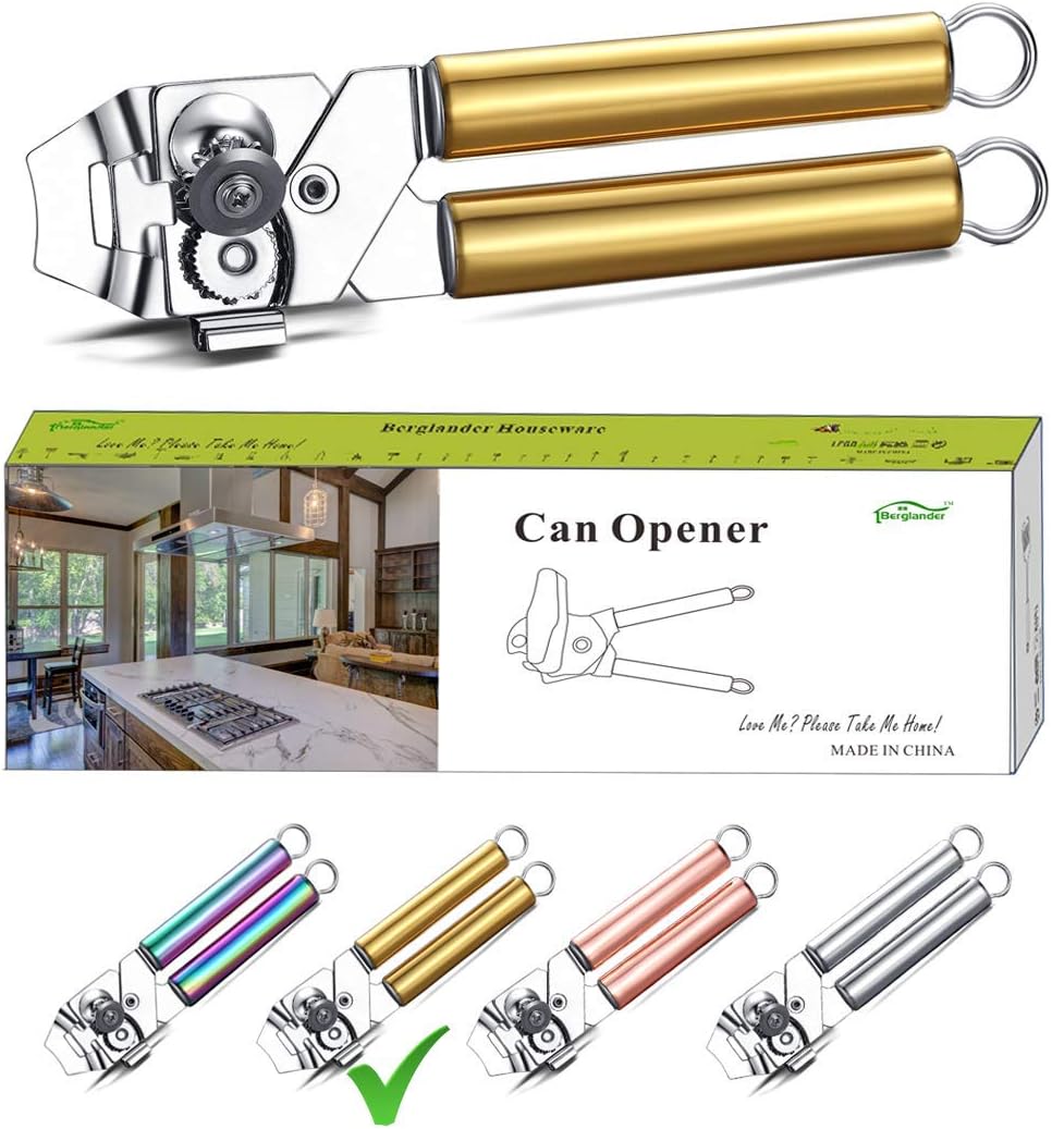 Berglander Can Opener, Stainless Steel Rainbow Handle, Titainium Colorful Plating Handle Hand Held, Smooth Edge Manual Can Opener, Heavy Duty (Rainbow)