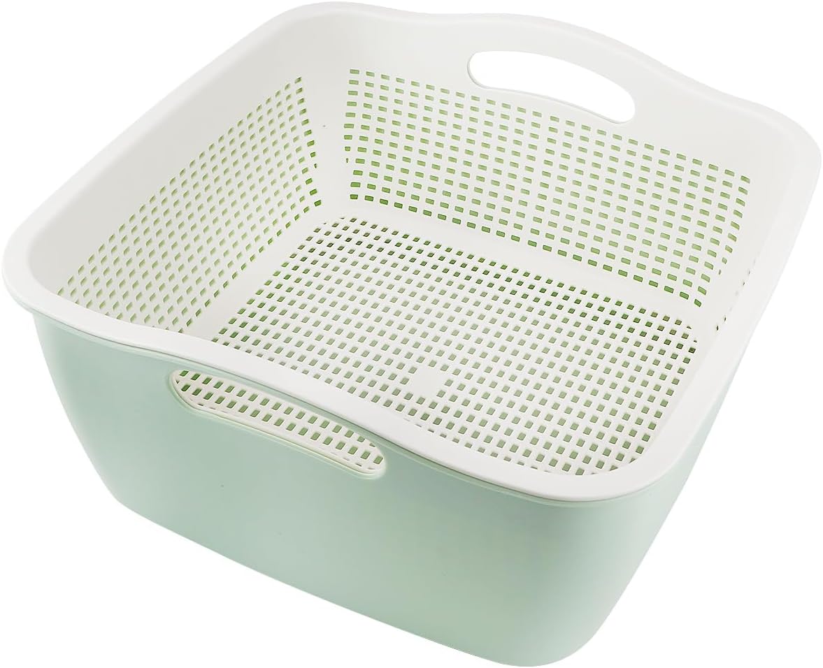 Double-layer Plastic Fruits Vegetable Washing Basket Food Storage Multi-layer Stackable Vegetable Sinks Wash Drain Basket for Kitchen (White)