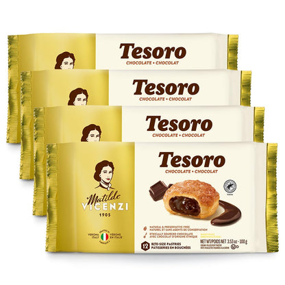 Tesoro Raspberry Filling by Pasticceria Matilde Vicenzi, Raspberry Cream Filled Puff Pastry Patisserie, Kosher Dairy, Made in Italy, 3.17oz (90g), 4-Pack