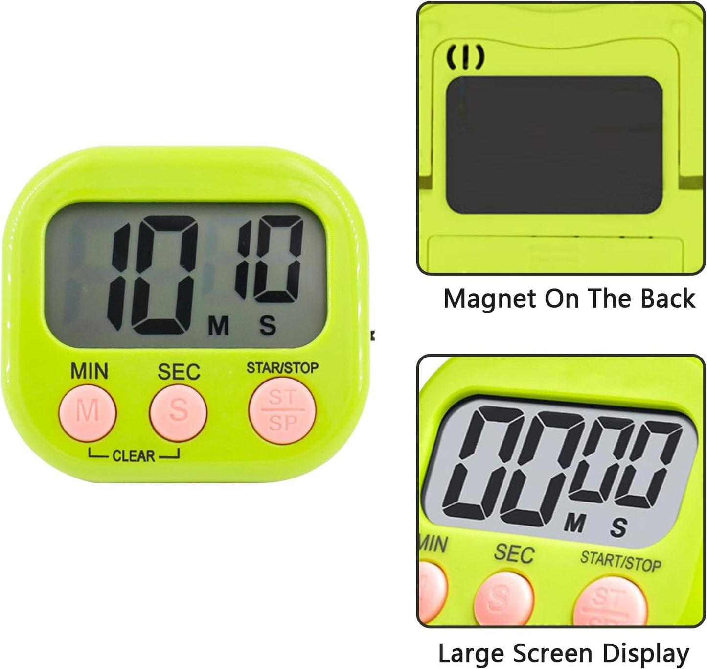 Small Digital Timer for Kitchen Cooking Baking Sports Office Meeting Multi-Function Count Up Countdown Magnetic Backing and ON/Off Switch Desk Electronic Timer (Black)