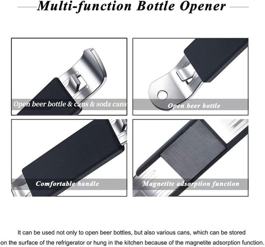 3 Pieces Magnetic Bottle Openers Can Opener Classic Beer Opener Stainless Steel Small Bottle Opener Can Tapper with Magnet for Camping and Traveling HANCELANT (Black Blue Fuchsia)