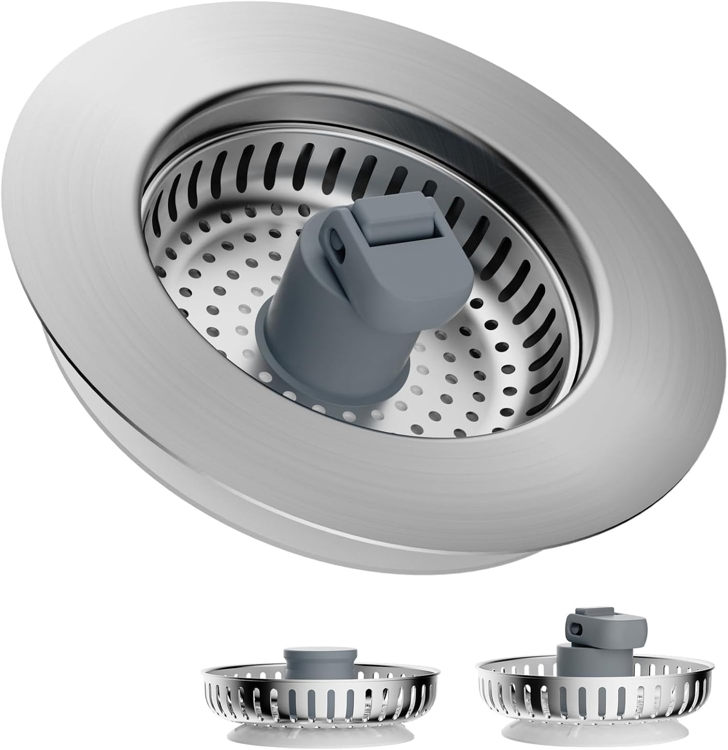 Hibbent Upgraded 3 in 1 Kitchen Sink Drain Strainer and Stopper Combo, Stainless Steel Metal Pop Up Sink Stopper, Anti-Clogging Basket with Foldable Handle for US Standard 3-1/2 Inch Drain