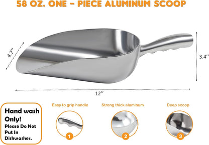 Cast Aluminum Utility Scoop, 5-Ounce - Round Bottom, Small ice scoop For Multi-Purpose Use, With Finger Groove Handle (Hand Wash Only) 5 oz.