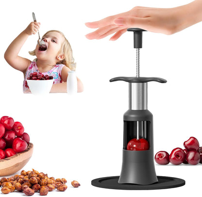 Cherry Pitter, 2 in 1 Cherry Pitter and Remover Tool with 33mm Large Capacity, Quick Release & Press Push Design, Food Grade Stainless Steel & PP Plastic for Cherries, Olives, Jams