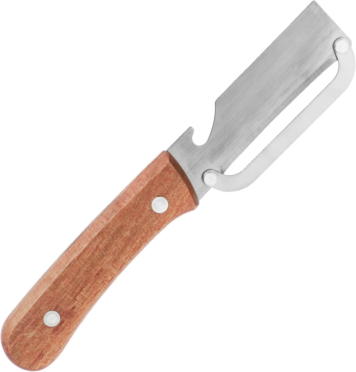 Multi-Functional Vegetable Peeler with Wooden Handle, Stainless Steel Thick & Thin Skin Fruit Peeler with Bottle Opener, Not for Left-Handed Users, Practical Kitchen Tool for Apple Potato