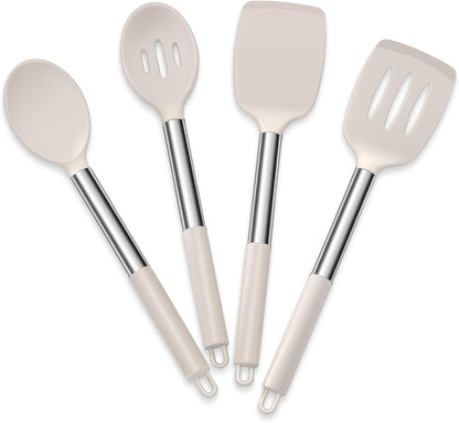 E-far Cooking Utensils Set of 4, Silicone Kitchen Utensils for Non-stick Cookware, Heat Resistant & Non-toxic Slotted Spatula Solid Spoon Turner for Flipping Mixing Serving Basting(Black)