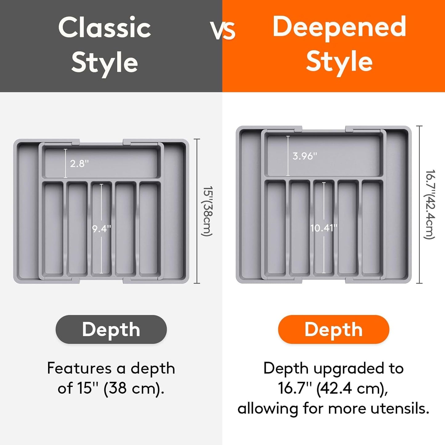 Lifewit Silverware Drawer Organizer, Expandable Utensil Tray for Kitchen, BPA Free Flatware and Cutlery Holder, Adjustable Plastic Storage for Spoons Forks Knives, 11-18 x 14", Black