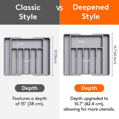Lifewit Silverware Drawer Organizer, Expandable Utensil Tray for Kitchen, BPA Free Flatware and Cutlery Holder, Adjustable Plastic Storage for Spoons Forks Knives, 11-18 x 14", Black