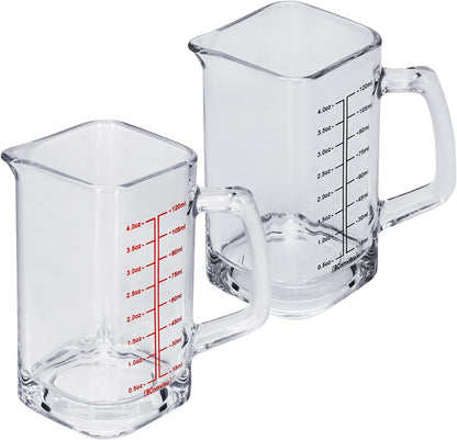 1Pc Shot Glass Measuring Cup, 4 OZ Espresso Shot Cups with Handle and V-Shaped Spout, Small Glass Measuring Cup with Thick Bottom for Baking Cocktail and Coffee (1, Red)