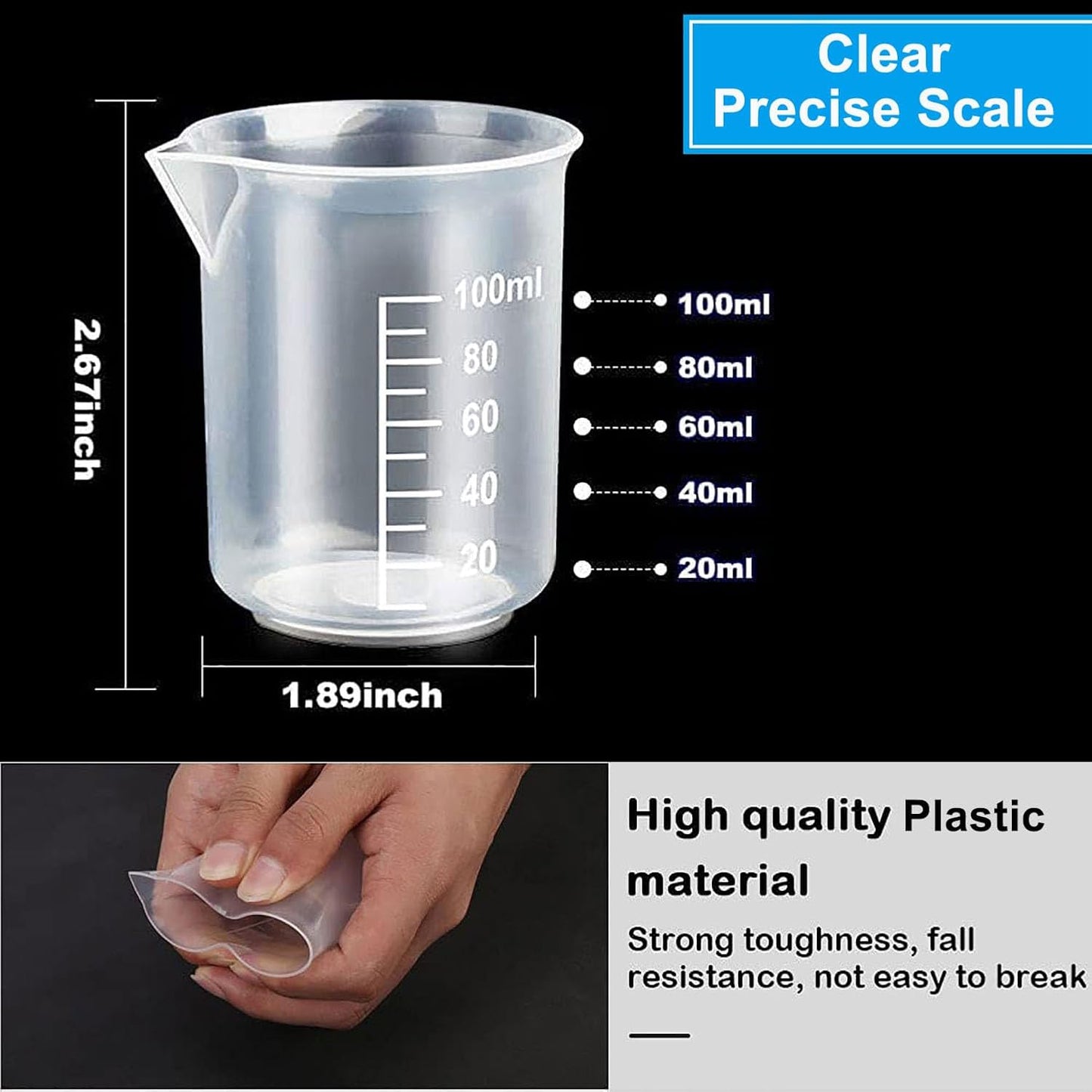 30ml Plastic Liquid Measuring Cups - Mini Clear Kitchen Medicine Cups Transparent Labs Graduated Beakers Baking Cooking Home Lab Measure Tool (10 Packs,1oz,Transparent)