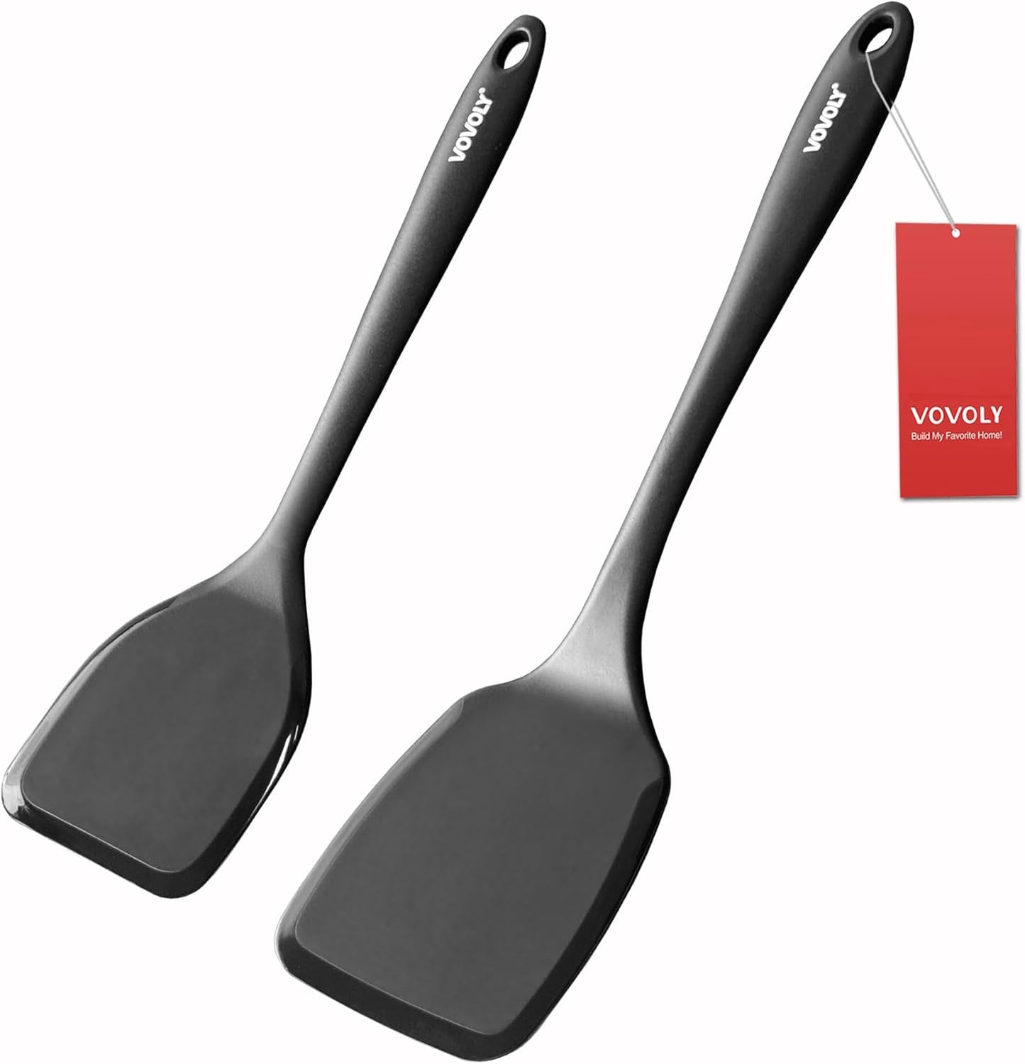 Large Size Silicone Spatula Set, 600°F Heat Resistant Silicone Spatula Turner Flipper for Cooking, Non Stick and Non Scratch Kitchen Utensils for Eggs & Pancakes, 2-Pack, Black