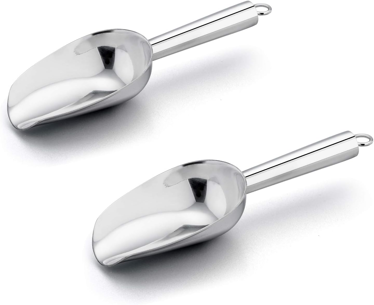 E-far Mini Ice Scoop Set of 2, 3 Ounce Stainless Steel Scoops for Ice Cube/Candy/Flour/Sugar, Metal Utility Scoops for Canisters, Baking, Kitchen Pantry, Rust Proof & Dishwasher Safe