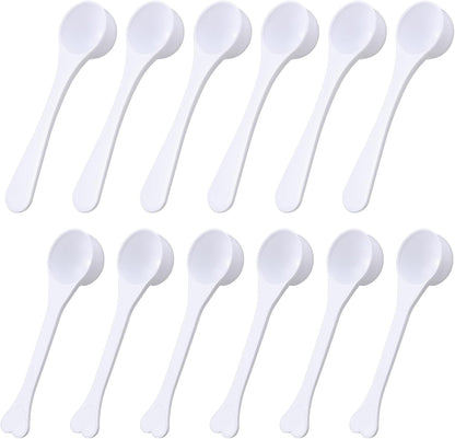 12pcs Plastic Teaspoon Measuring Spoons 5ml Bulk Reusable Scoop Measuring Spoons Long Handle Scoops for Coffee Spice Jars Small White Measurings Tablespoon Kitchen Cooking Tool for Baking